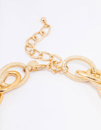 Gold Textured Multi Link Chain Necklace - link has visual effect only