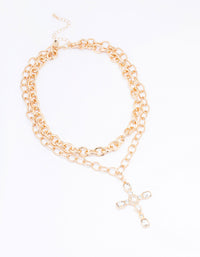 Gold Layered Diamante Cross Chain Necklace - link has visual effect only