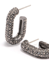 Gunmetal Rectangle Diamante Hoop Earrings - link has visual effect only