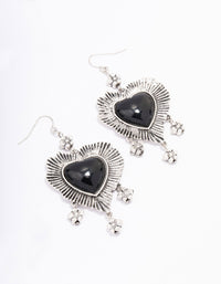 Antique Silver Detailed Heart Drop Earrings - link has visual effect only