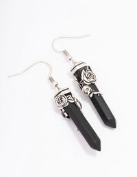 Antique Silver Skull & Black Stone Drop Earrings - link has visual effect only