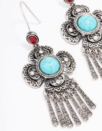 Antique Silver Fringe Cluster Boho Drop Earrings - link has visual effect only