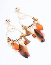 Gold Thread Beaded Feather Drop Earrings - link has visual effect only