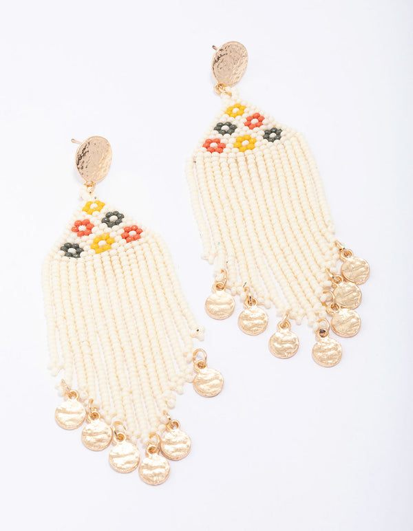 Gold Beaded Fringe Drop Earrings