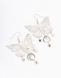 Rhodium Butterfly Moon Drop Earrings - link has visual effect only