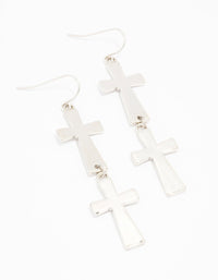 Rhodium Double Cross Drop Earrings - link has visual effect only