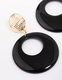 Gold & Black Ribbed Circular Drop Earrings - link has visual effect only