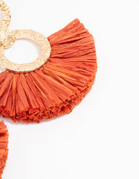 Gold Hammered Orange Raffia Link Drop Earrings - link has visual effect only