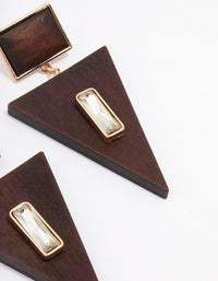 Wooden Triangular Diamante Drop Earrings - link has visual effect only