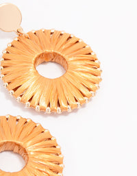 Gold Orange Raffia Circle Drop Earrings - link has visual effect only