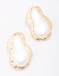 Gold Hammered Organic Pearl Stud Earrings - link has visual effect only