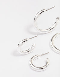 Silver Plated Chunky Modern Hoop Earring 3-Pack - link has visual effect only