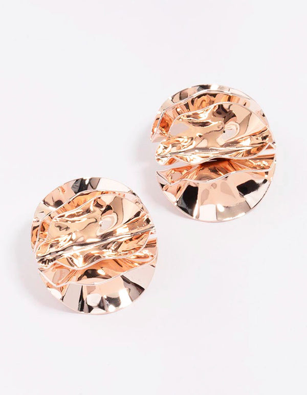 Rose Gold Flower Curve Statement Stud Earrings