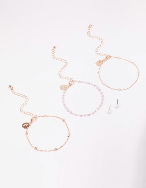 Rose Gold Ball & Pearl Jewellery Set