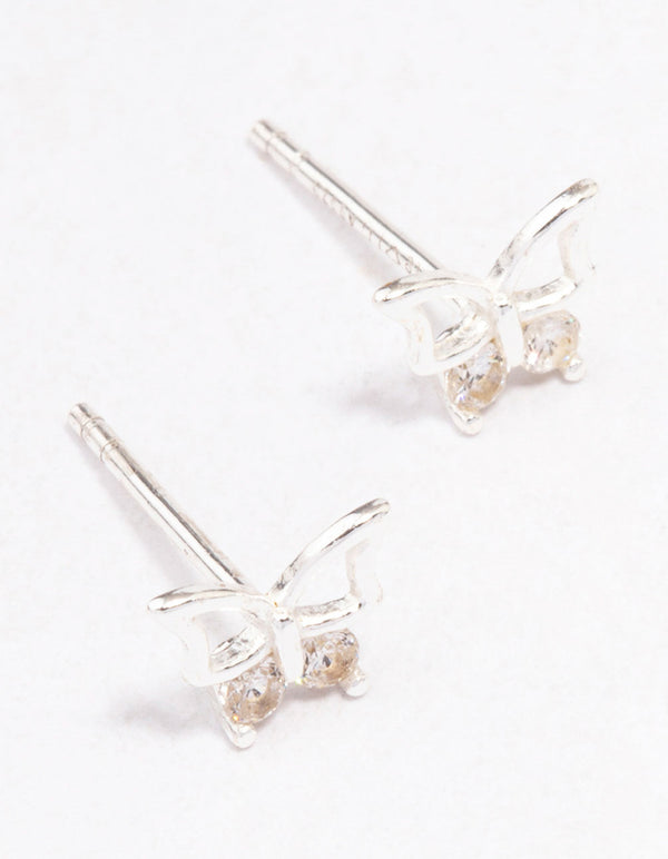 Sterling Silver Cubic Zirconia Butterfly Stud Earrings