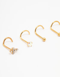 Gold Plated Surgical Steel Diamante Cross Nose Piercing 6-Pack - link has visual effect only