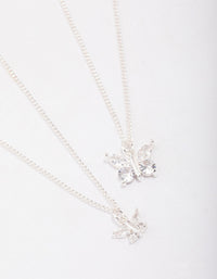 Silver Plated Link Butterfly Pendant Necklace Pack - link has visual effect only