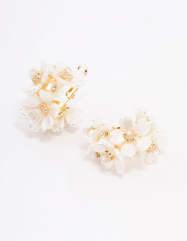 Gold Plated Flower Cluster Hoop Earrings