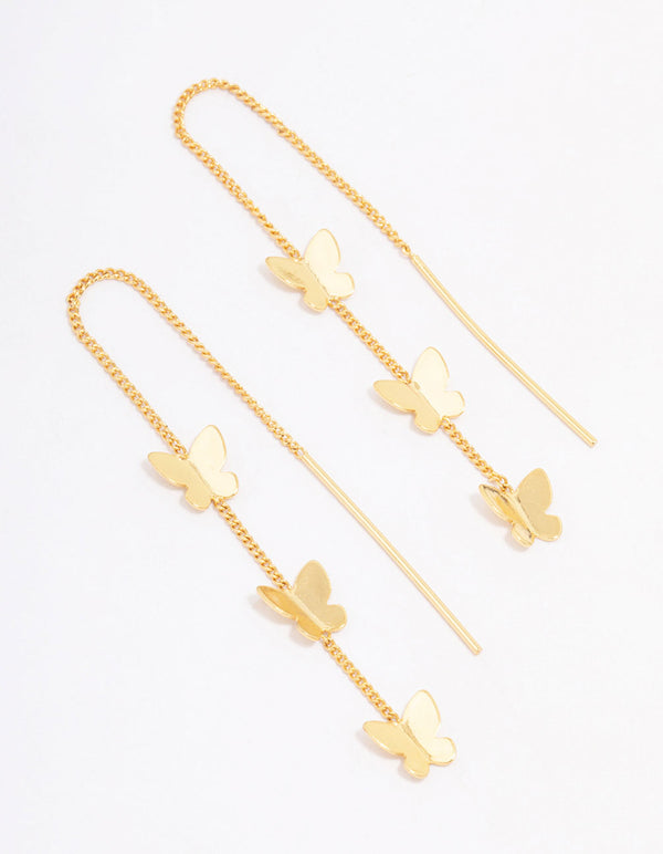 Gold Plated Butterfly Trio Drop Earrings