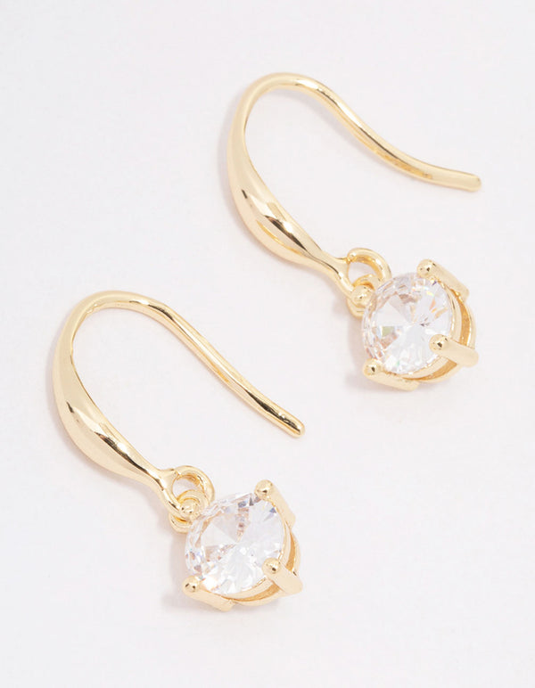 Gold Plated Cubic Zirconia Solitaire Hook Earrings