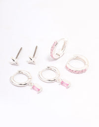 Silver Plated Pink Baguette Earring 3-Pack - link has visual effect only