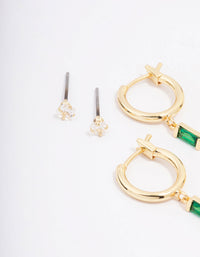 Gold Plated Emerald Cubic Zirconia Earring 3-Pack - link has visual effect only