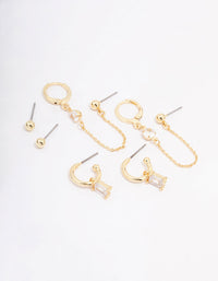 Gold Plated Baguette Hoop & Chain Earring 3-Pack - link has visual effect only