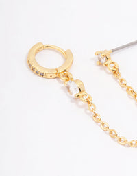 Gold Plated Cubic Zirconia Pave Huggie Chain Earring Pack - link has visual effect only