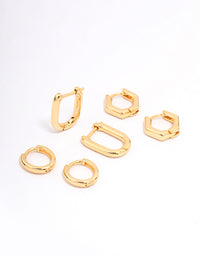 Gold Plated Hexagon Hoop Earring 3-Pack - link has visual effect only