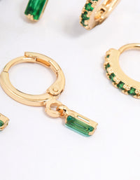 Gold Plated Baguette Emerald Stud & Hoop Earring 3-Pack - link has visual effect only