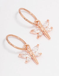 Rose Gold Plated Surgical Steel Cubic Zirconia Dragonfly Hoop Earrings - link has visual effect only