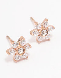 Rose Gold Plated Surgical Steel Cubic Zirconia Flower Stud Earrings - link has visual effect only