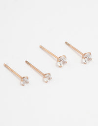 Rose Gold Plated Surgical Steel Graduating Cubic Zirconia Stud Earring Pack - link has visual effect only