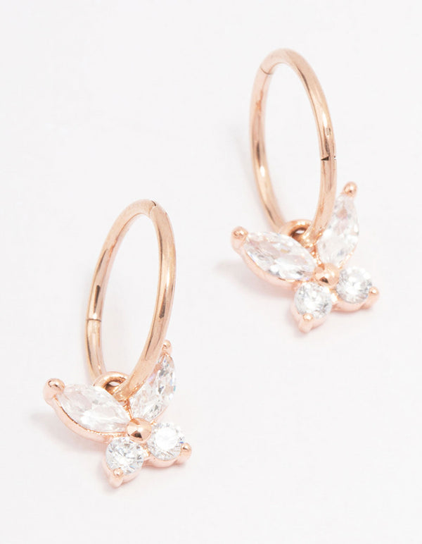 Rose Gold Plated Surgical Steel Butterfly Sleeper Hoop Earrings