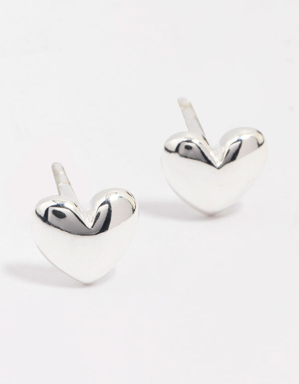 Sterling Silver Puffy Heart Stud Earrings