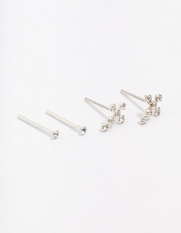 Sterling Silver Cubic Zirconia Cross Stud Earring Pack