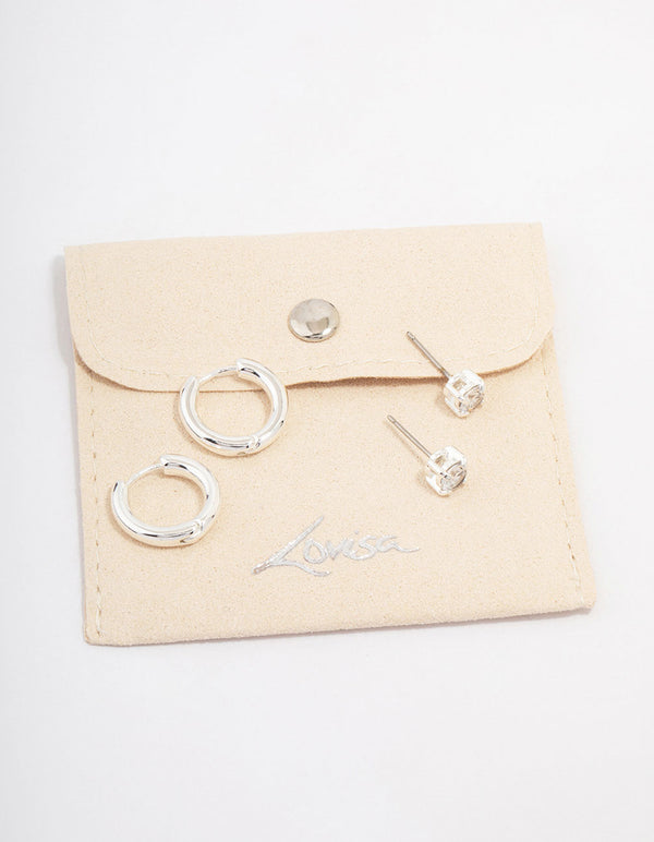 Silver Diamante Stud & Hoop Earring Pack