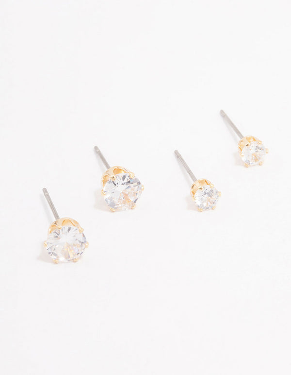 Gold Hexagon Diamante Stud Earring Pack