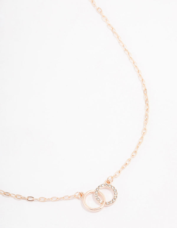 Rose Gold Interlocking Circular Diamante Pendant Necklace