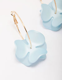 Gold Blue Iridescent Flower Hoop Earrings - link has visual effect only