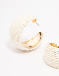 Gold Wide Cream Wrapped Fabric Hoop Earrings - link has visual effect only