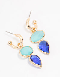 Gold Blue Organic Stone Drop Earrings - link has visual effect only