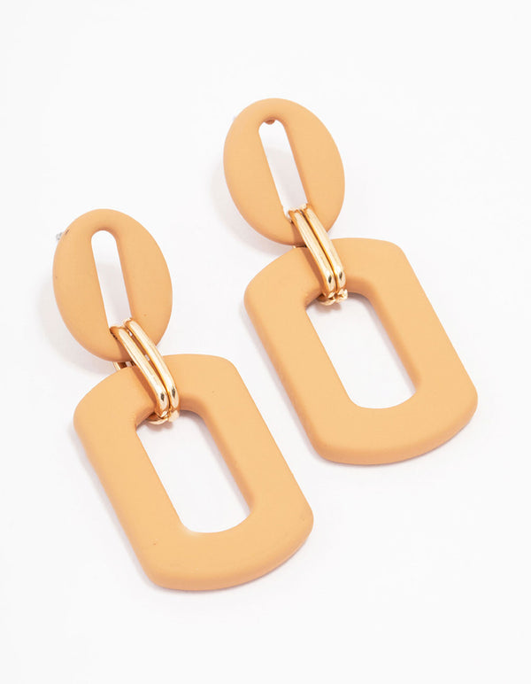 Orange Mini Ribbed Interlock Link Drop Earrings