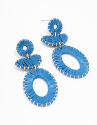 Blue Fabric Wrapped Oval Drop Earrings - link has visual effect only