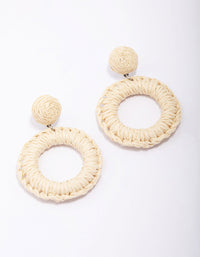 Cream Raffia Wrapped Circle Drop Earrings - link has visual effect only