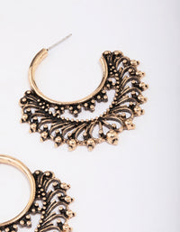 Antique Gold Medium Detailed Hoop Earrings - link has visual effect only