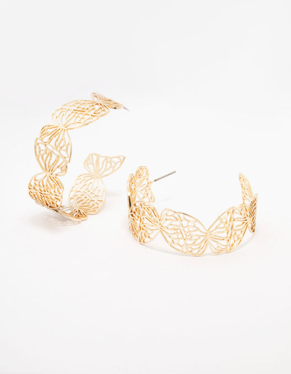 Gold Butterfly Flat Hoop Earrings