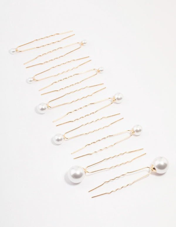 Gold Mixed Pearl Hair Pin Pack