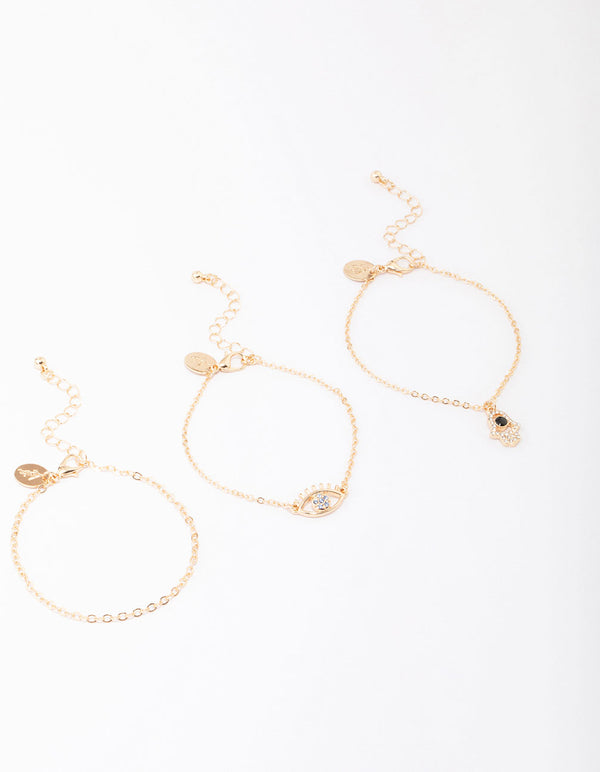 Gold Evil Eye Bracelet 3-Pack