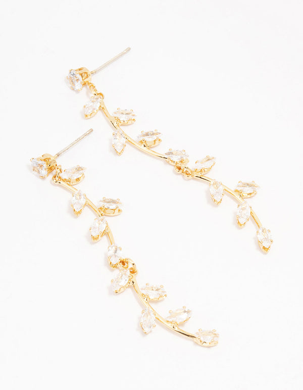 Gold Plated Long Winding Cubic Zirconia Drop Earrings